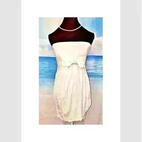 Vintage WET SEAL Woman's OFF-WHITE Sexy STRAPLESS Tunic Top BOW STRETCH shirt - Picture 2 of 6